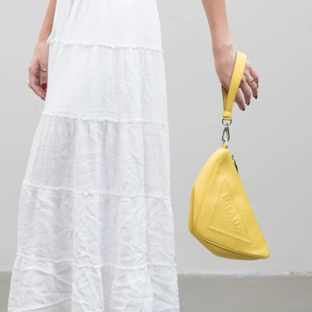 Prada Yellow Triangle Leather Clutch