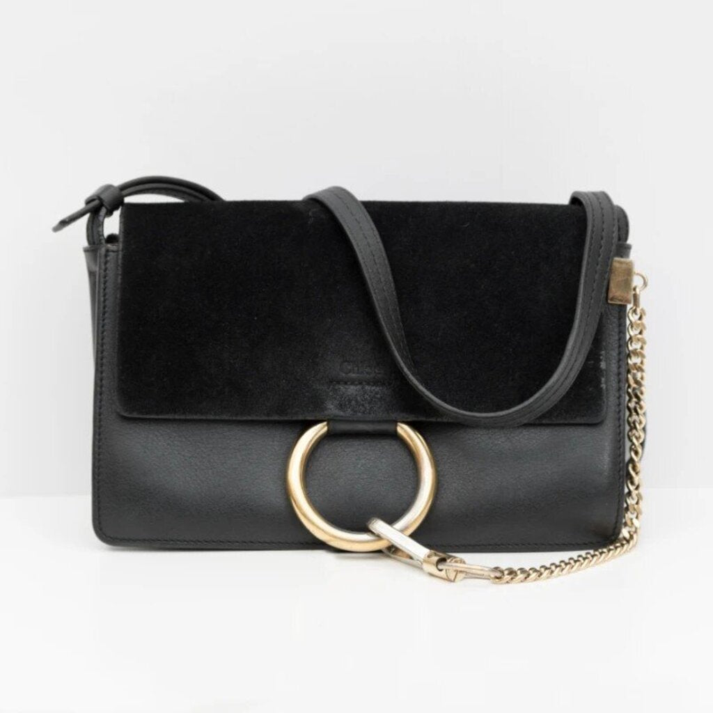 Chloe Faye Black Suede Leather Crossbody Bag