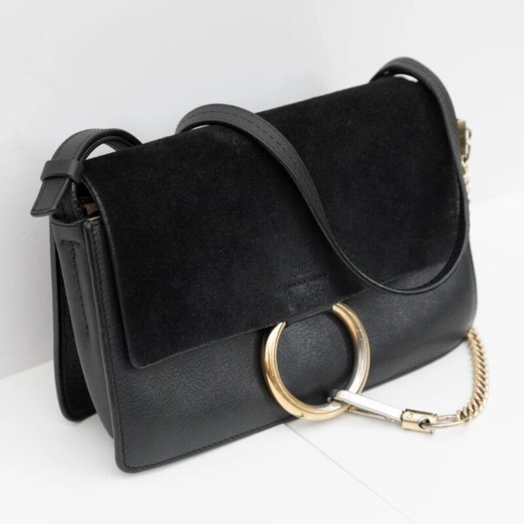 Chloe Faye Black Suede Leather Crossbody Bag