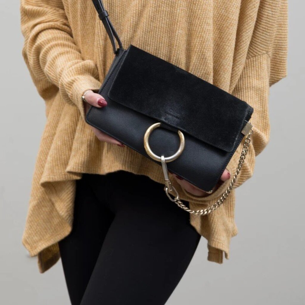 Chloe Faye Black Suede Leather Crossbody Bag