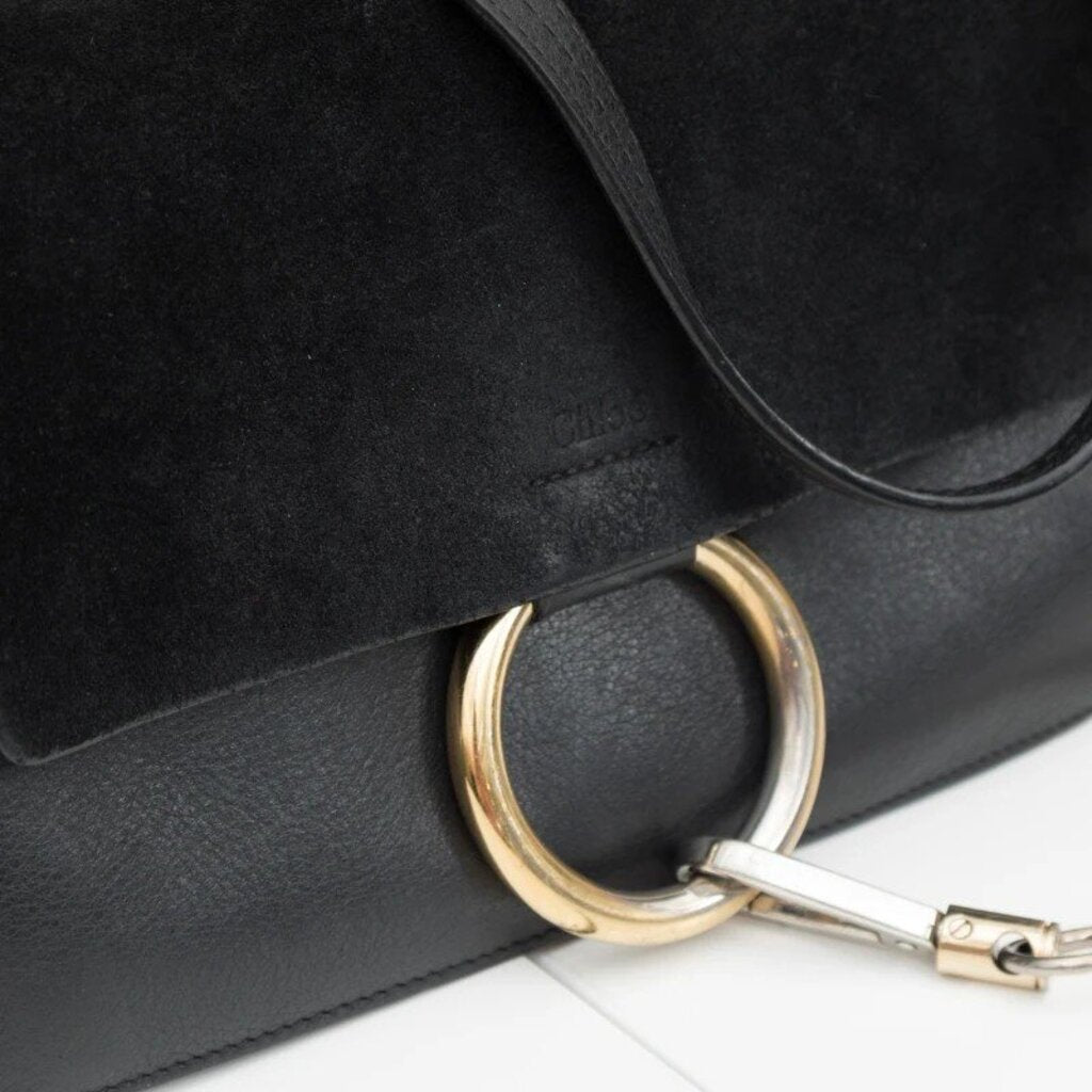 Chloe Faye Black Suede Leather Crossbody Bag