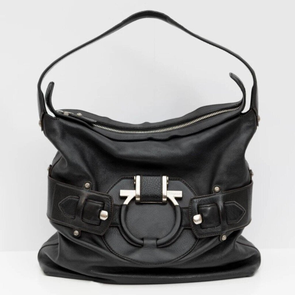 Salvatore Ferragamo Black Leather Hobo Bag