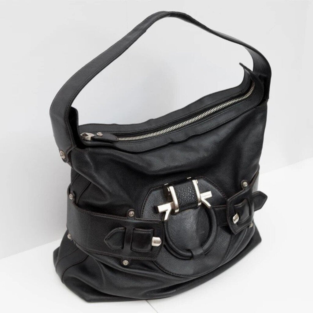 Salvatore Ferragamo Black Leather Hobo Bag