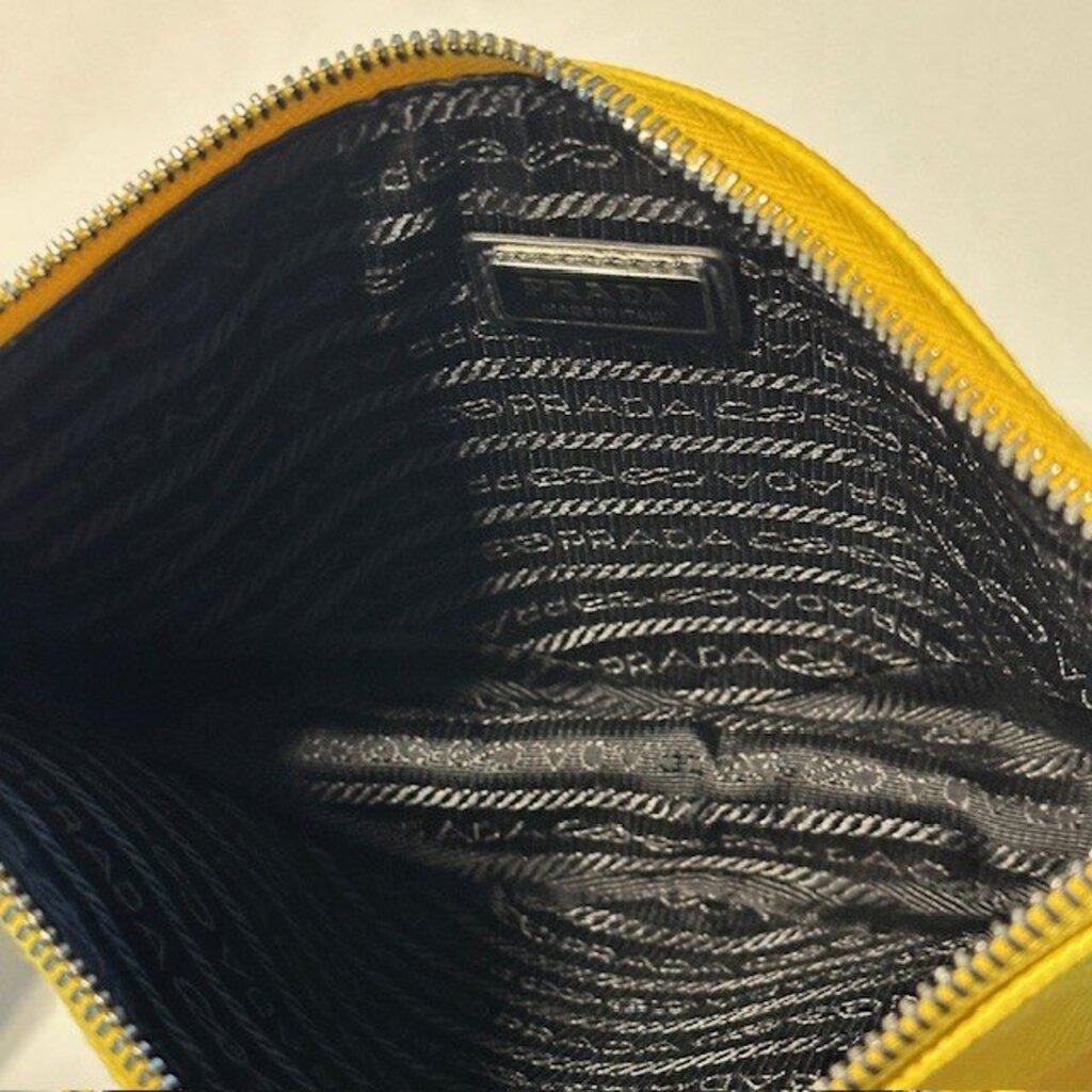 Prada Yellow Triangle Leather Clutch
