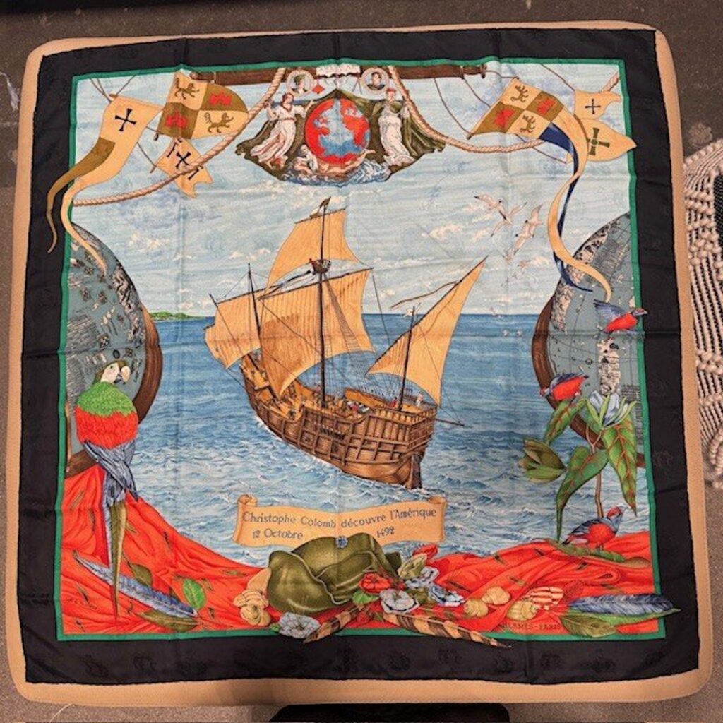 Hermes Christophe Columb Decouvre Amerique Vintage Silk Scarf- 90cm