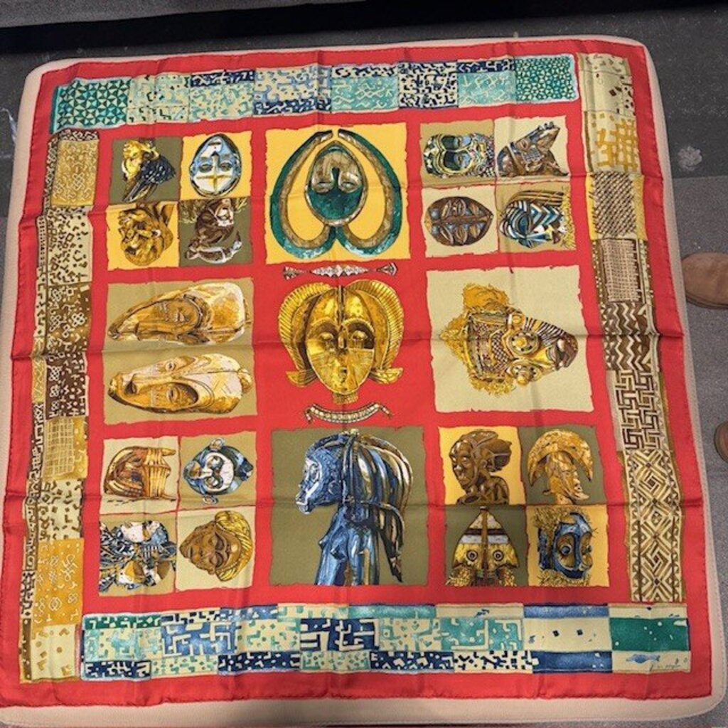 Hermes Persona Loic Dubigeon Soie Blue Vintage Silk Scarf- 90cm