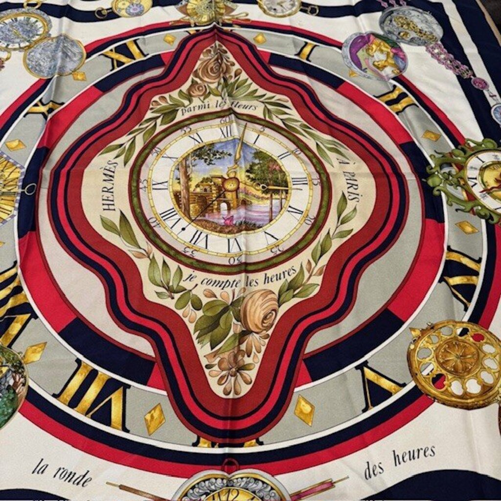 Hermes Parmi Les Fleurs Je Compte Les Heures Silk Scarf 90cm- AS IS
