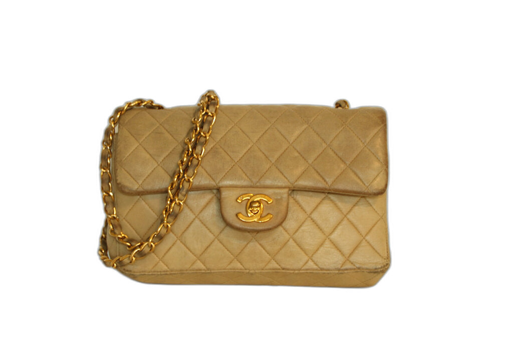 Chanel Classic Beige Lambskin Double Flap Shoulder Bag