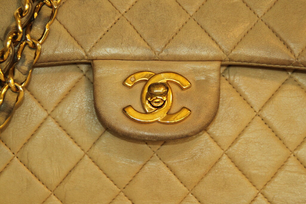 Chanel Classic Beige Lambskin Double Flap Shoulder Bag