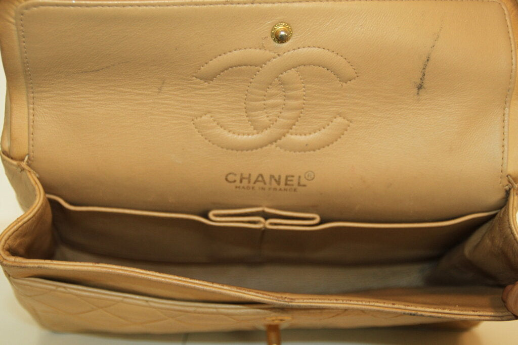 Chanel Classic Beige Lambskin Double Flap Shoulder Bag