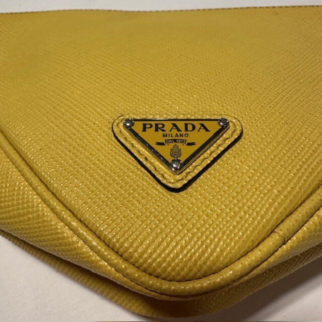Prada Yellow Triangle Leather Clutch