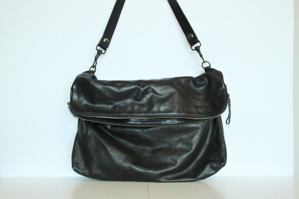Marsell Black Leather Fold-Over Handbag