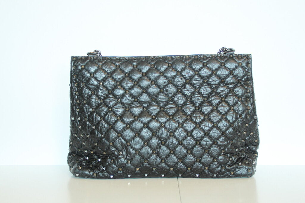 Valentino Garavani Rockstud Black Spike Quilted Leather Tote