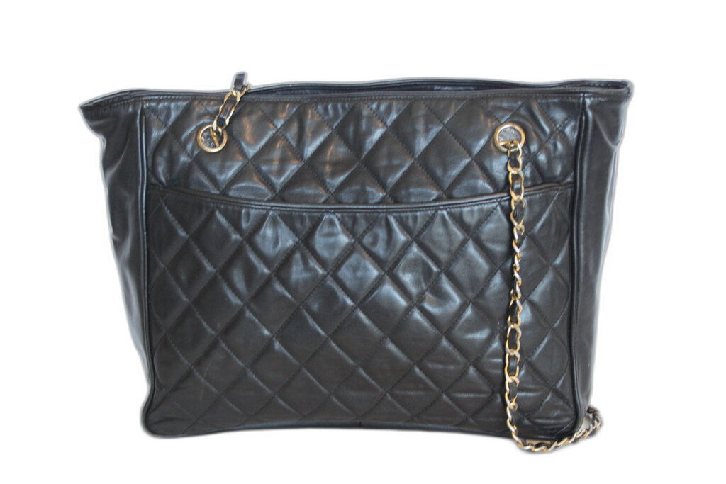 Chanel Vintage Black Grand Shopping Tote with Gold Hardware