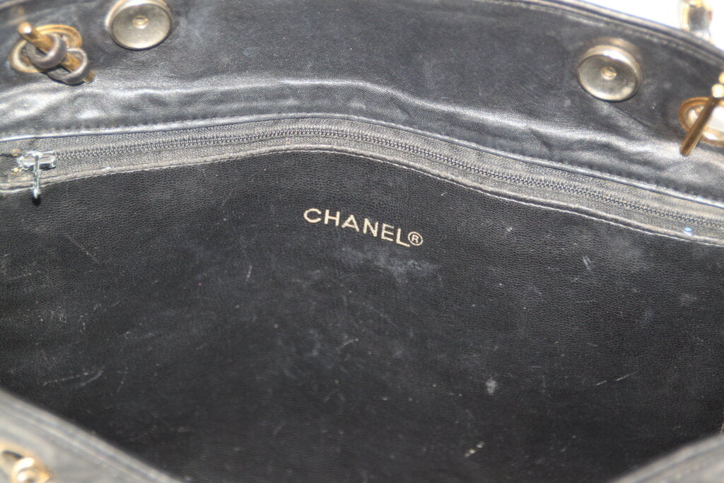 Chanel Vintage Black Grand Shopping Tote with Gold Hardware