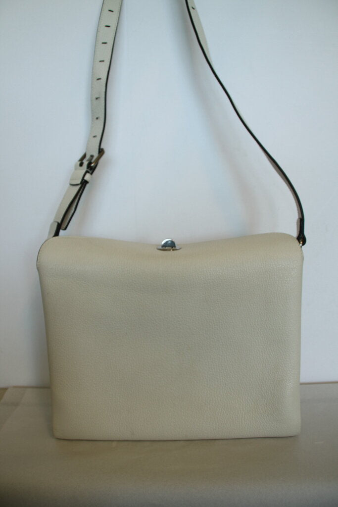 Balenciaga White Pebbled Turn Lock Shoulder Bag