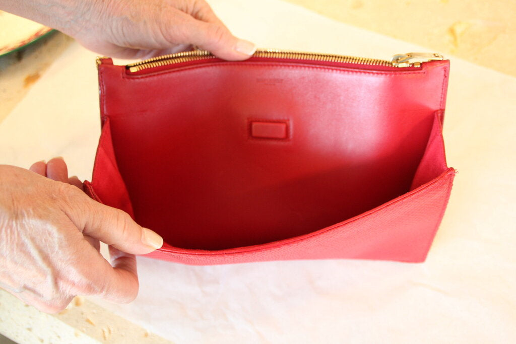 Saint Laurent Red Leather Pouch with Gold-Tone Chain Strap