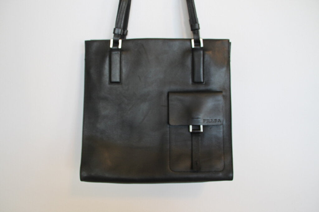 Vintage Prada Black Leather Tote Bag