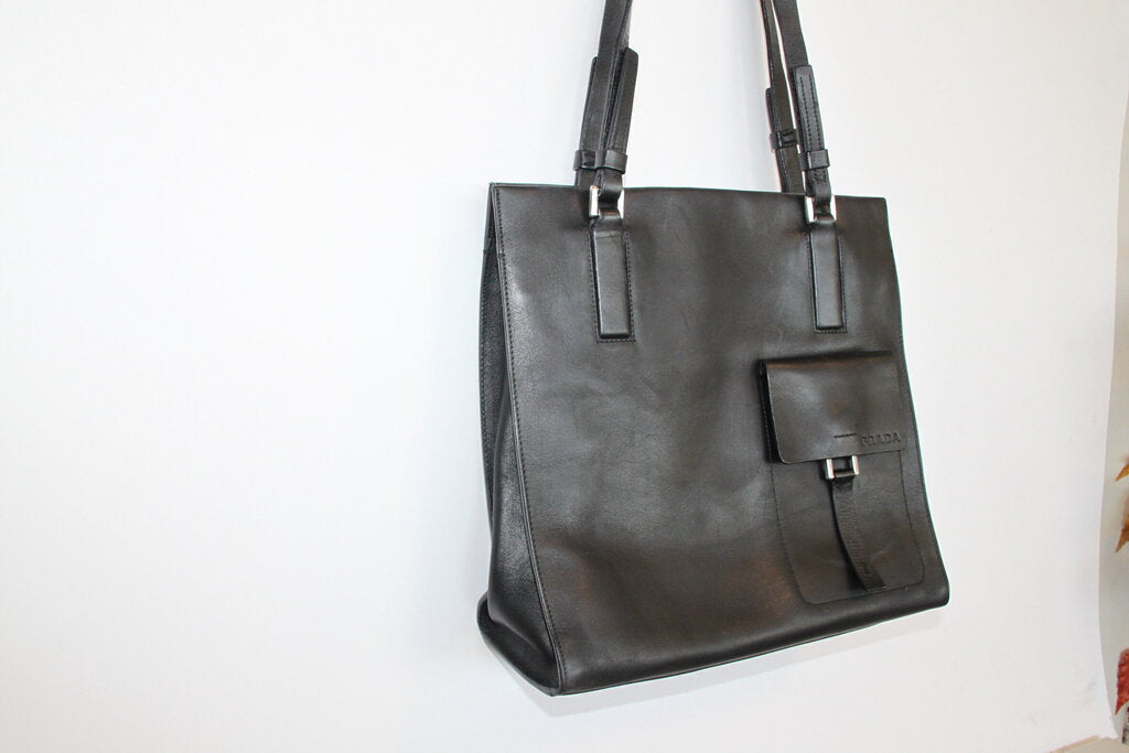 Vintage Prada Black Leather Tote Bag