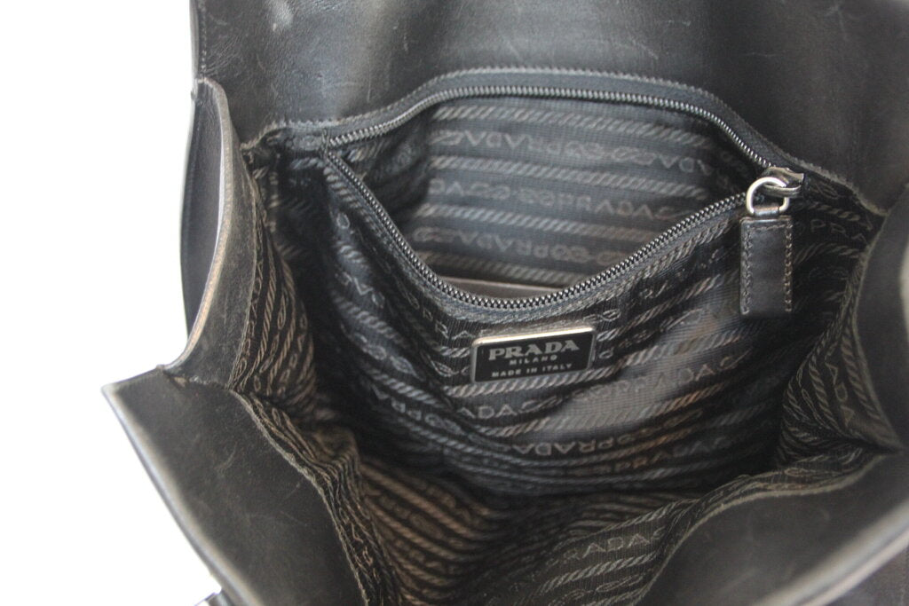 Vintage Prada Black Leather Tote Bag
