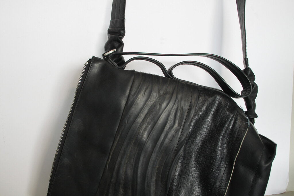 Rick Owens Paneled Coated Cotton Black Smooth And Textured-leather Bucket Bag
