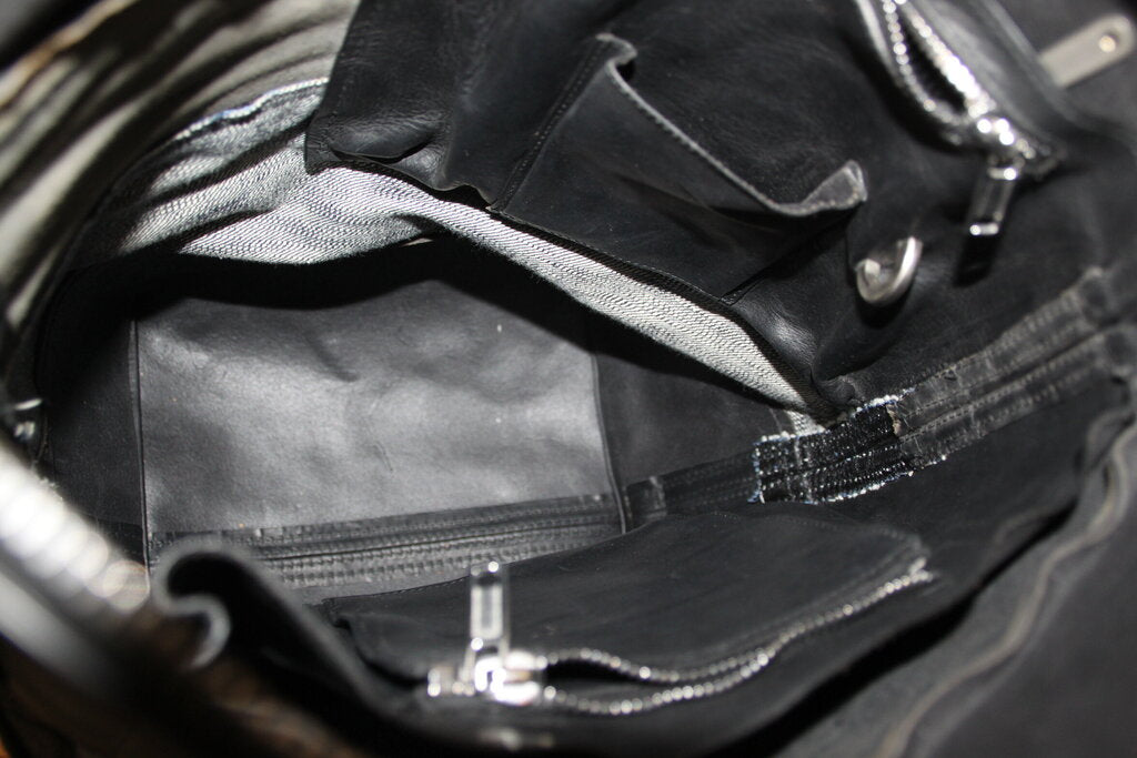 Rick Owens Paneled Coated Cotton Black Smooth And Textured-leather Bucket Bag