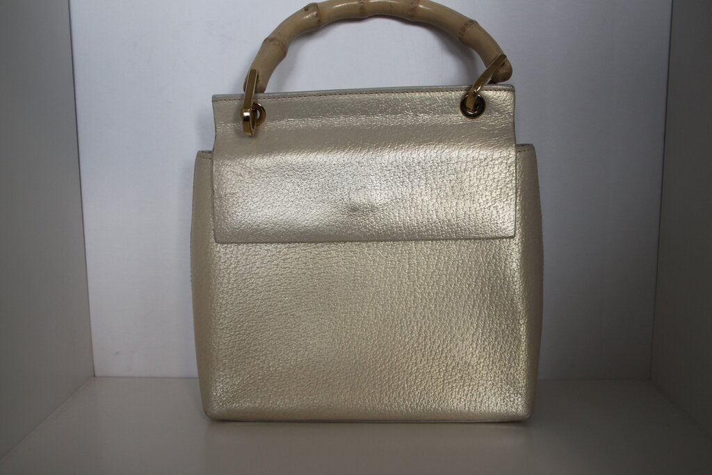 Gucci Bamboo Top Handle Bag Light Gold Leather Handbag