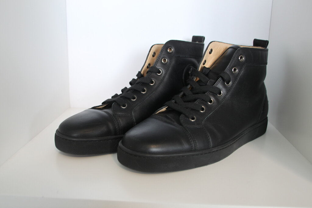 Christian Louboutin Louis Black Calf Leather High-Top Sneakers - Size 43