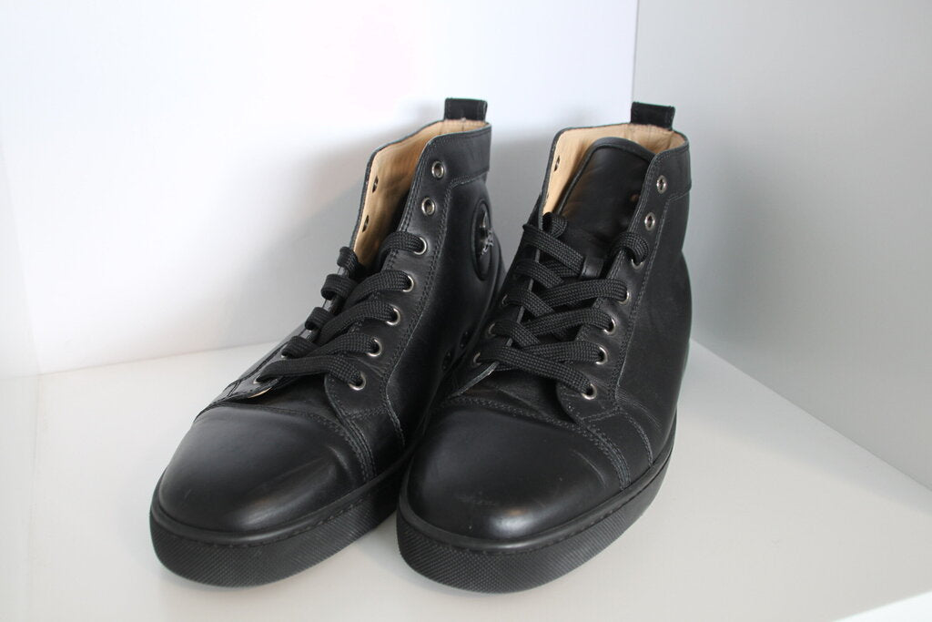 Christian Louboutin Louis Black Calf Leather High-Top Sneakers - Size 43