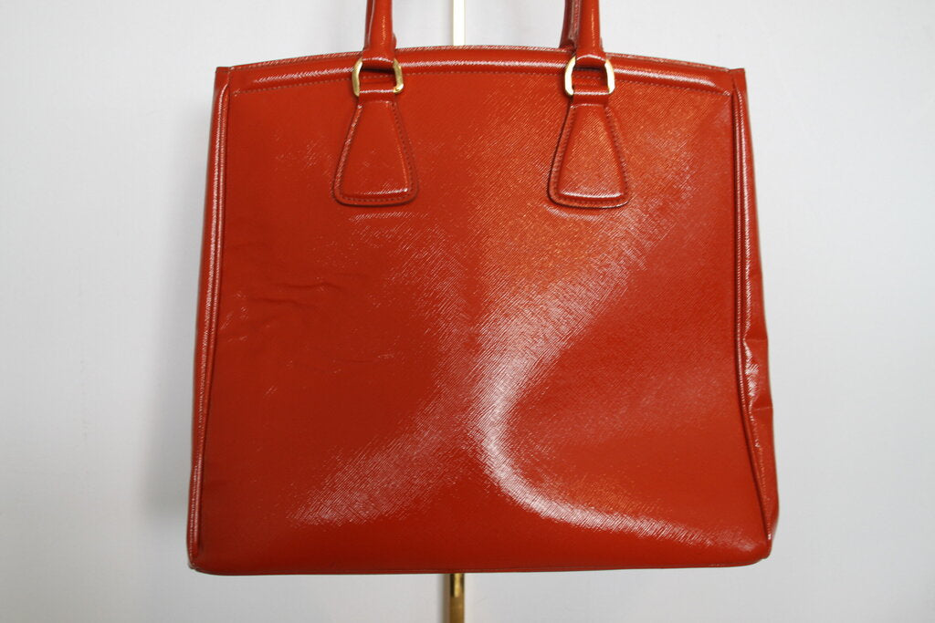 Prada Saffiano Lux Leather Parabole Tote Orange Leather Handbag