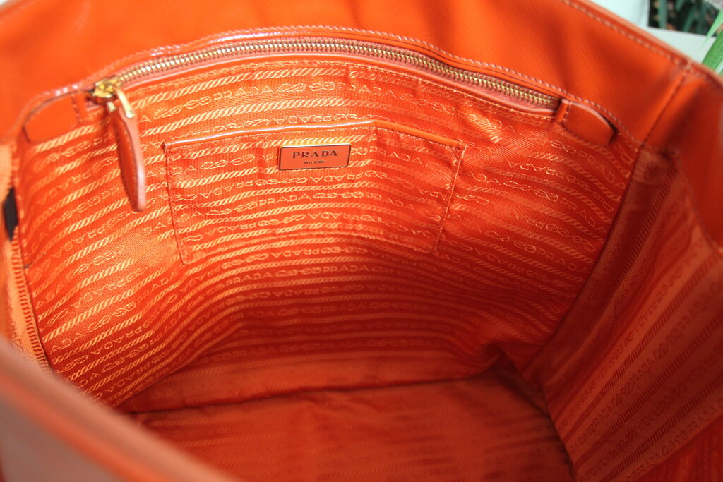 Prada Saffiano Lux Leather Parabole Tote Orange Leather Handbag