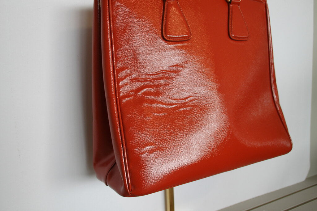 Prada Saffiano Lux Leather Parabole Tote Orange Leather Handbag