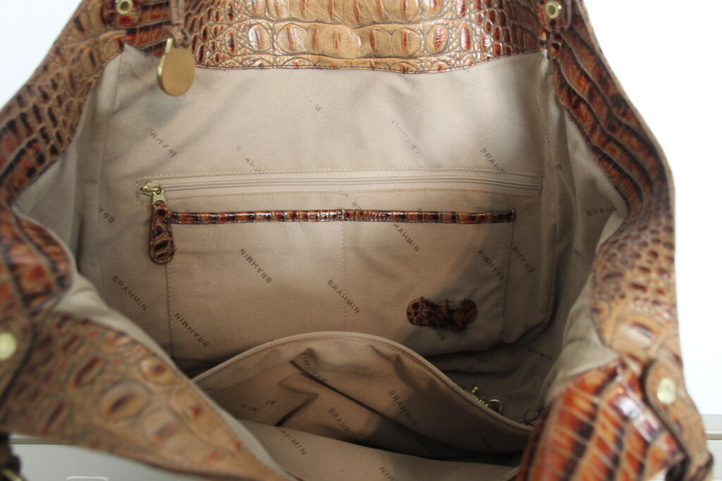 Brahmin Jackie Croc-Embossed Leather Tote Shoulder Handbag - Toasted Almond