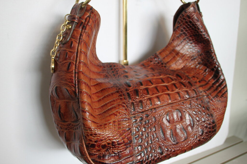 Brahmin Carmela Pecan Melbourne-Embossed Leather Hobo Bag