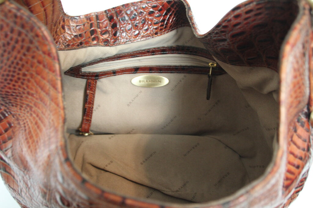 Brahmin Carmela Pecan Melbourne-Embossed Leather Hobo Bag