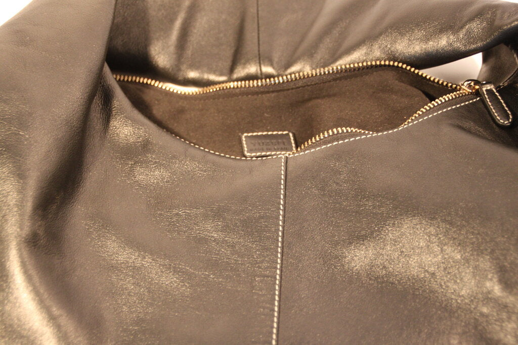 Yuzefi Large Wonton Black Calf Leather Top-Handle Bag