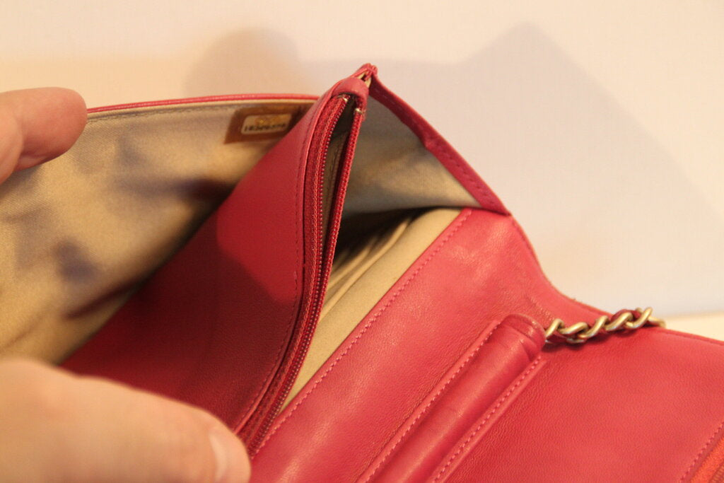 Chanel Camellia Red Lambskin Wallet On Chain