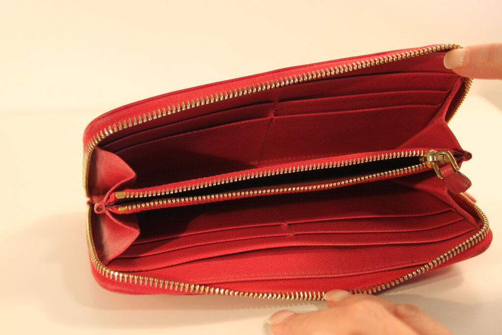 Prada Saffiano Pink Leather Bow Zip Around Wallet