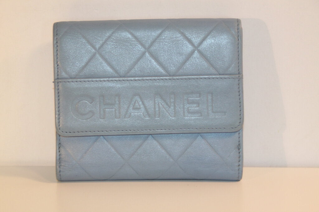 Chanel Matelasse Blue Leather Bifold Wallet