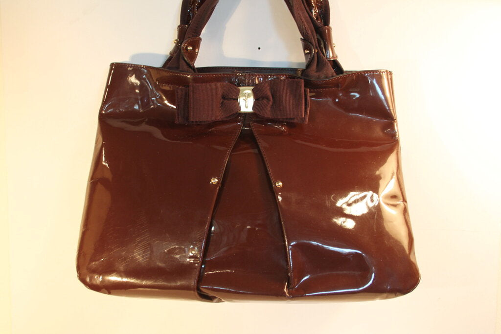 Salvatore Ferragamo Selene Oxblood Patent Calf Leather Tote Bag