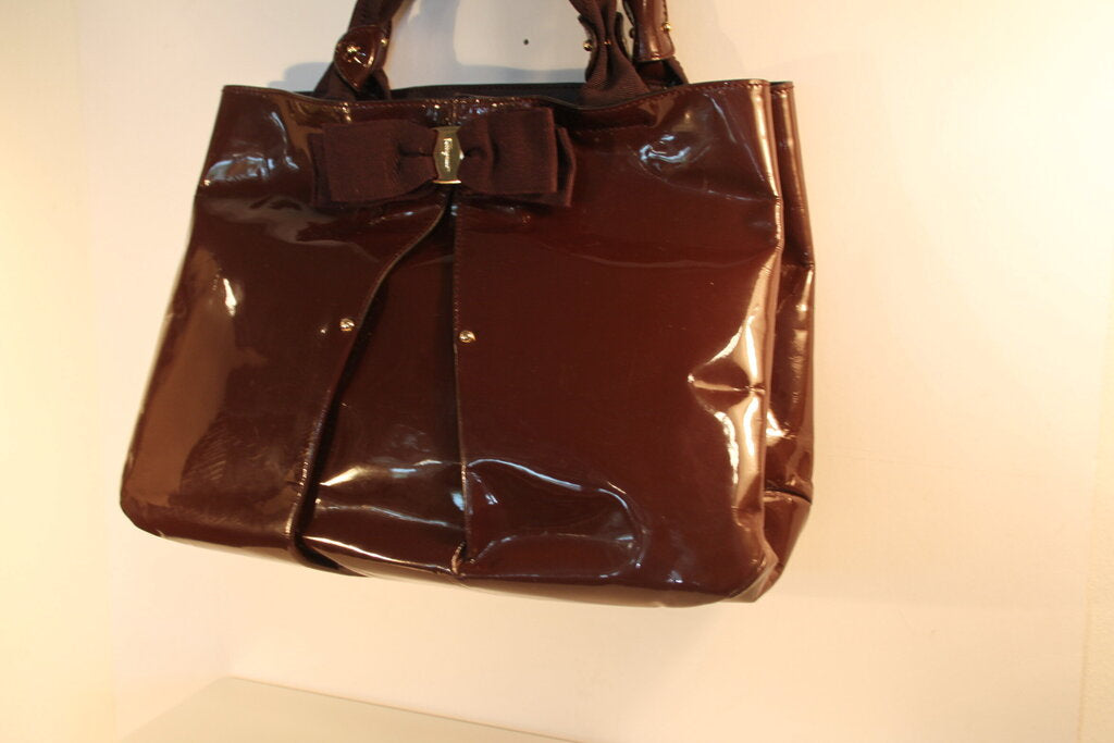 Salvatore Ferragamo Selene Oxblood Patent Calf Leather Tote Bag