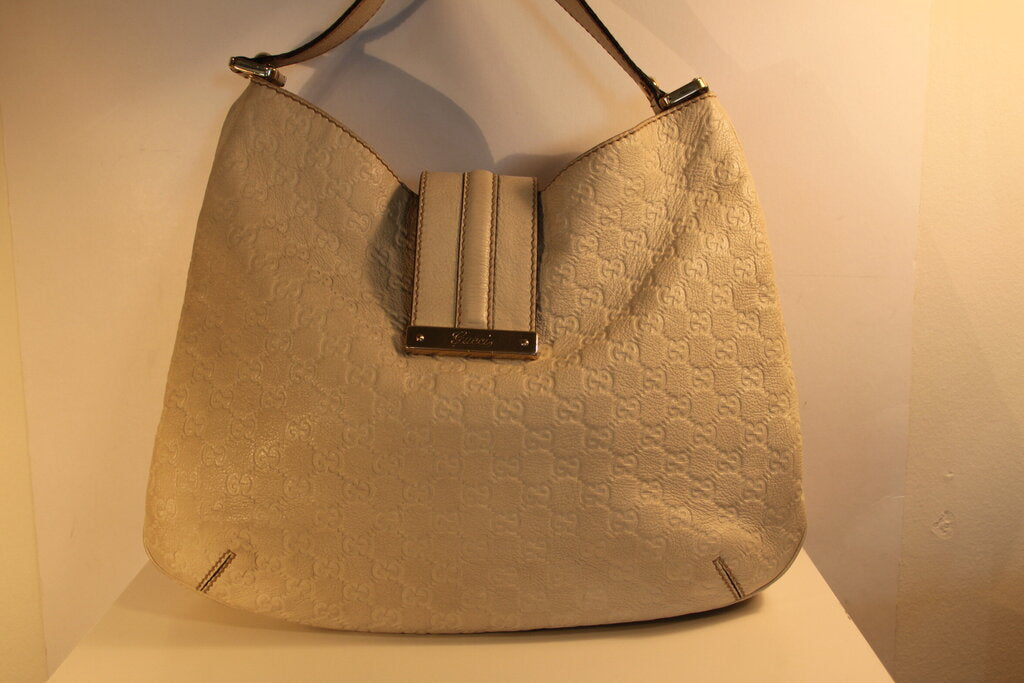Gucci Guccissima White Leather Hobo Bag