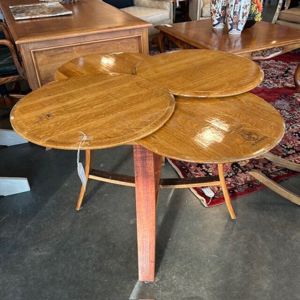 French Oak Wine Barrel Dining Table W/ 4 Barrel Head Top - 44X44X29H