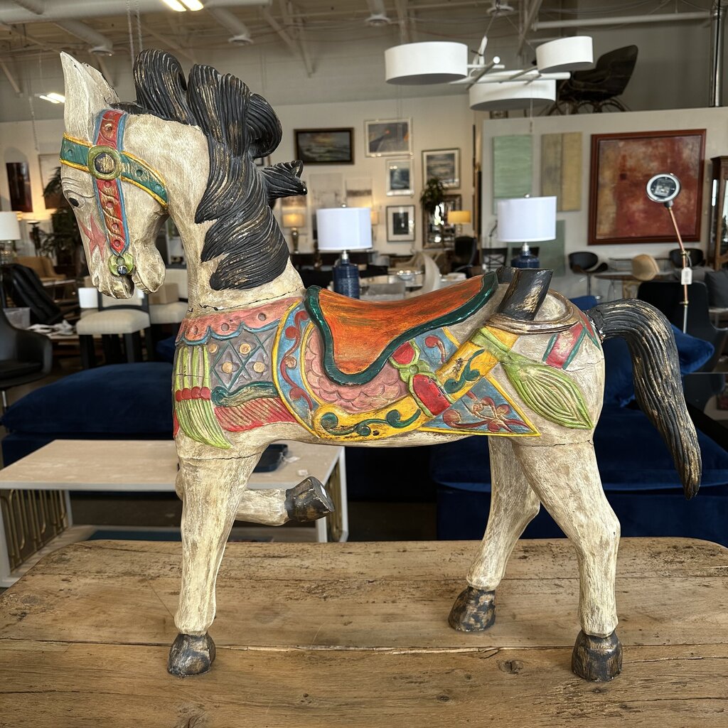 Antique Carved Painted Wood Horse- 27X33- AS IS