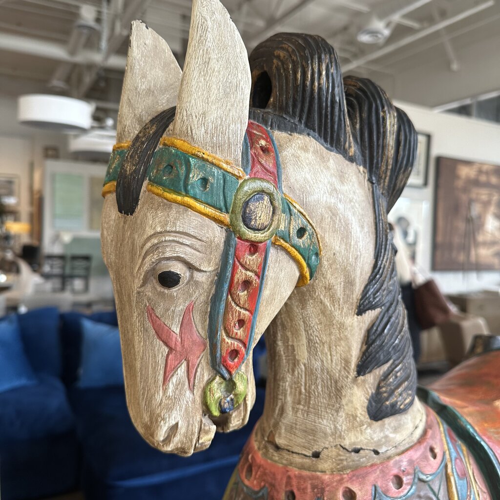 Antique Carved Painted Wood Horse- 27X33- AS IS