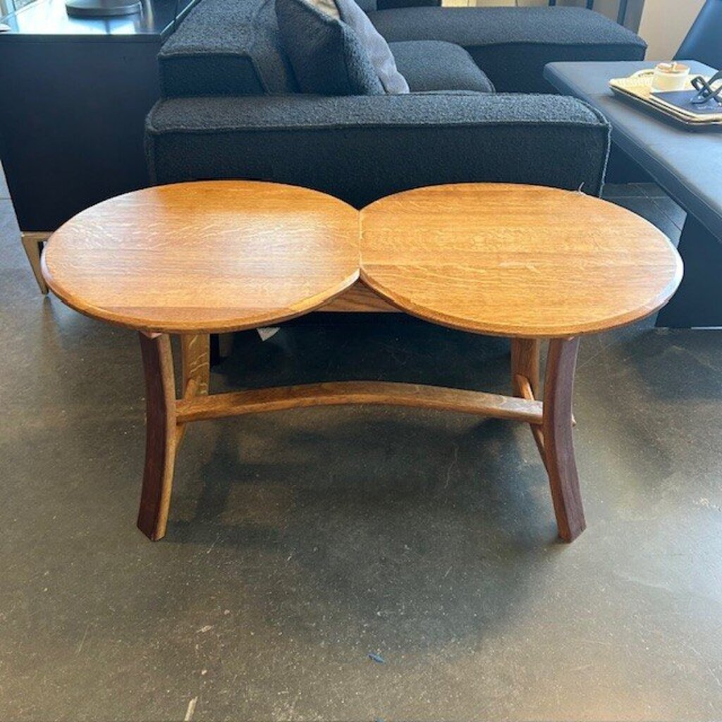 French Oak Wine Barrel Coffee Table W/ 2 Barrel Head Tops - 42X22X20H