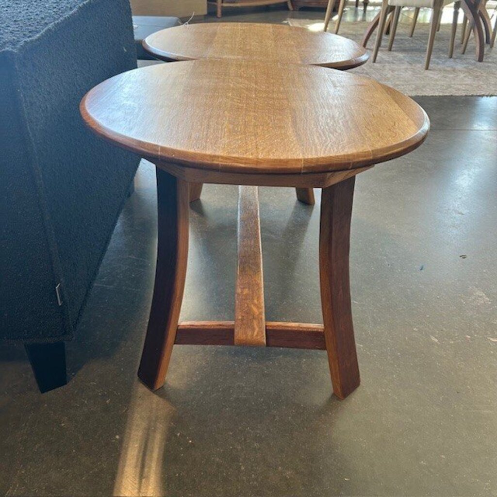 French Oak Wine Barrel Coffee Table W/ 2 Barrel Head Tops - 42X22X20H