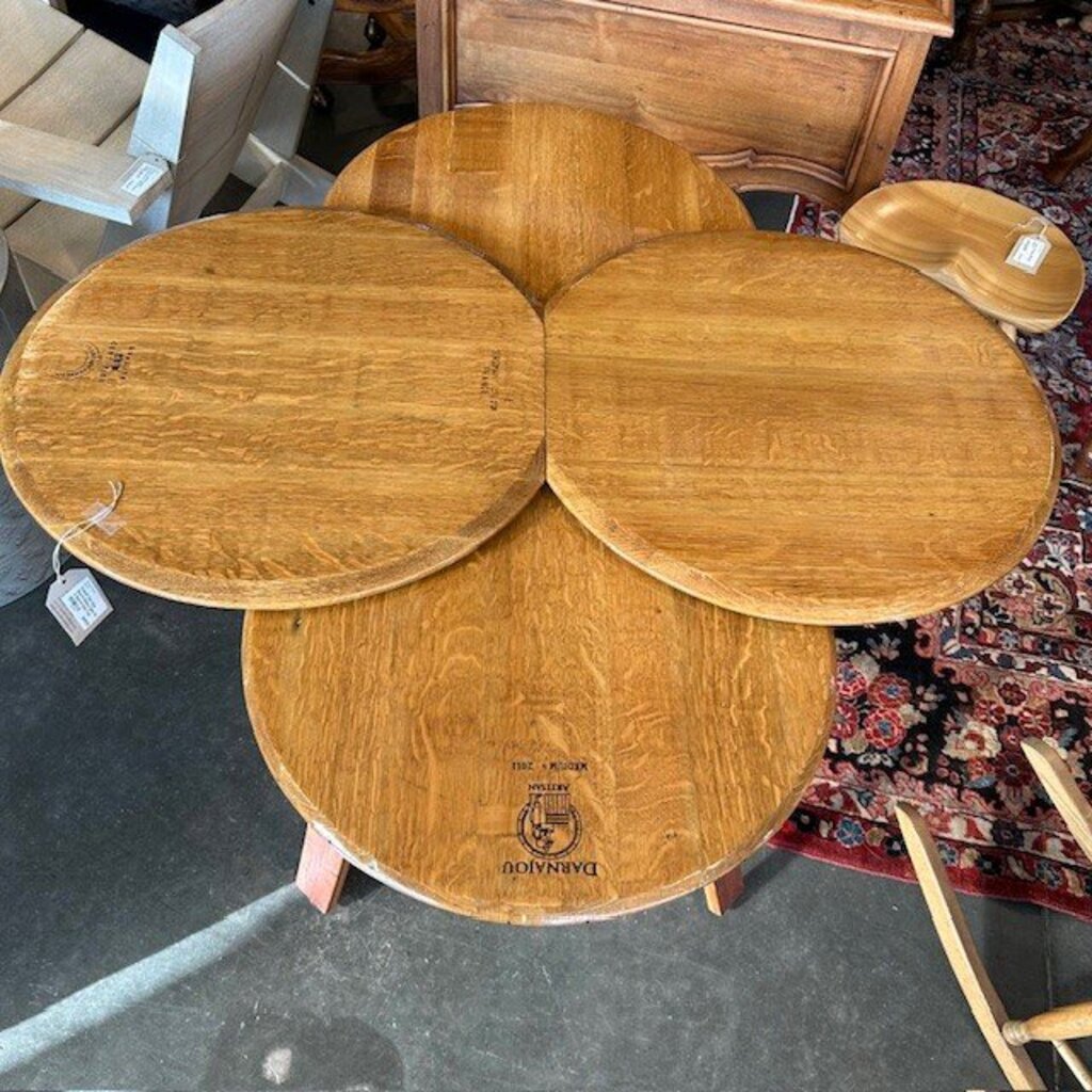 French Oak Wine Barrel Dining Table W/ 4 Barrel Head Top - 44X44X29H