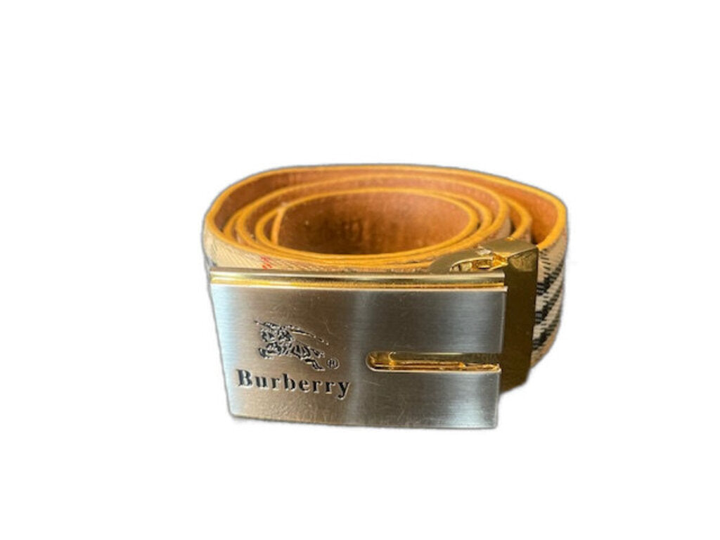 Burberry Vintage Check Canvas Leather Belt - 113cm AS IS