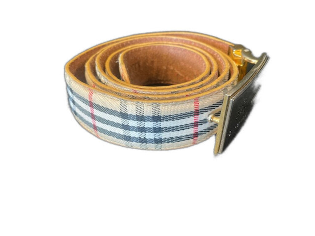 Burberry Vintage Check Canvas Leather Belt - 113cm AS IS